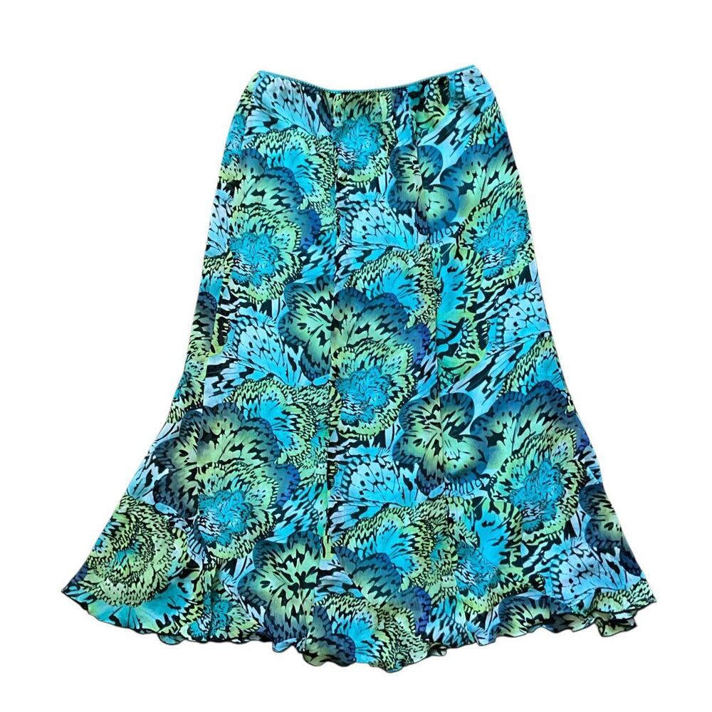 Kim Rogers Teal Multicolor Floral Skirt: 90s, Y2K